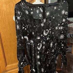 Black Celestial Print Midi Dress